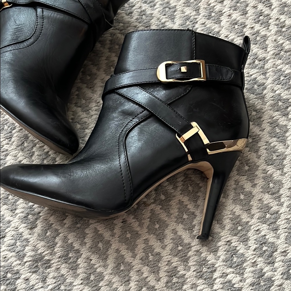 Mark Fisher Black Boots Heels Gold Hardware - Picture 2 of 11